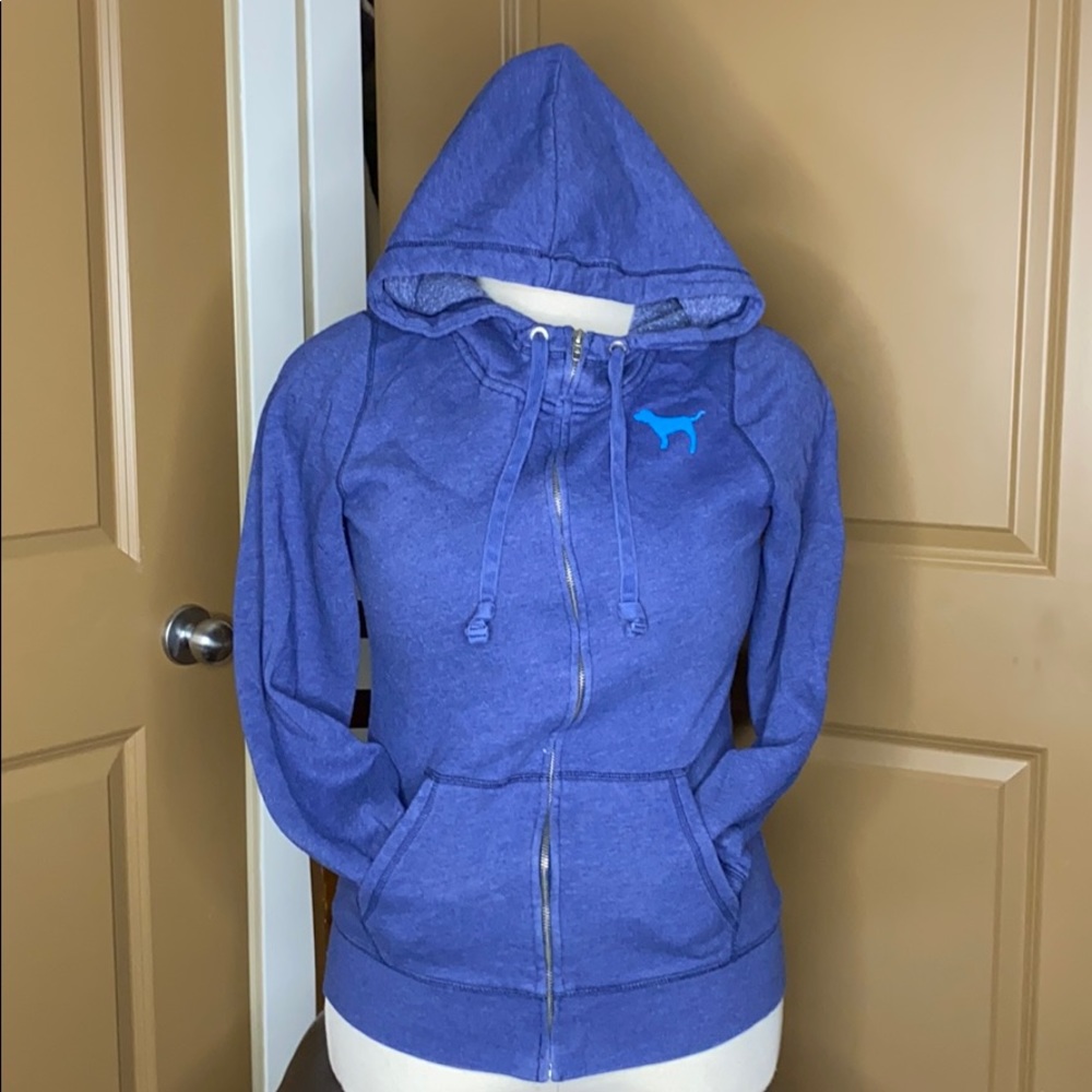 Pink Navy Blue Zip Up Hoodie